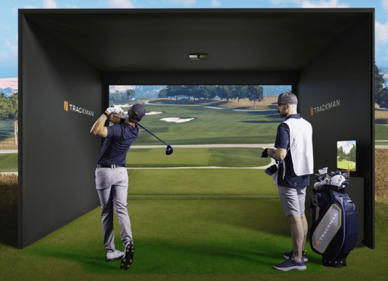 Golfer Following Through In Trackman Bay