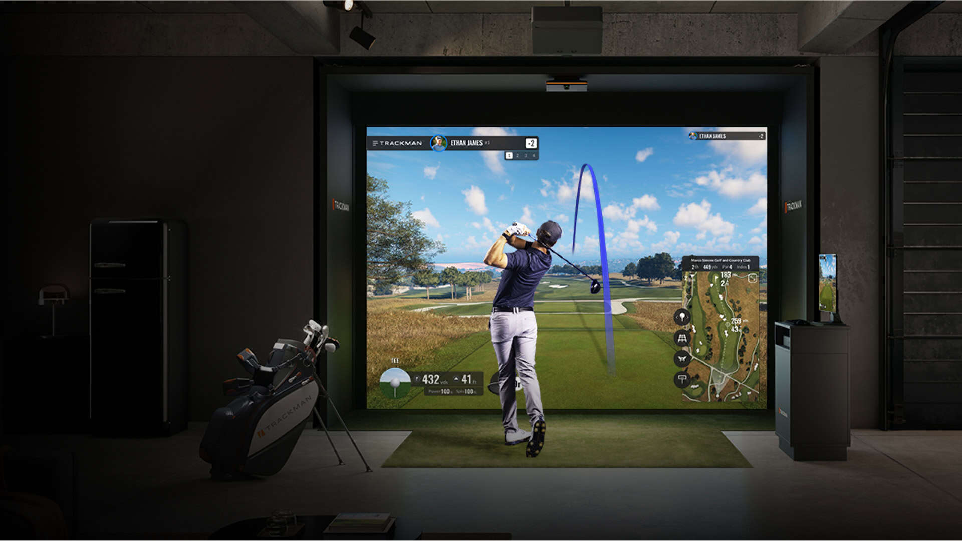 Golfer Hitting Drive In Golf Simulator