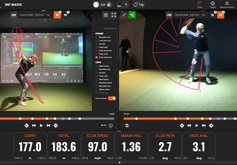Trackman IO simulator with shot data on screen